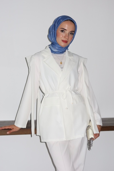 MOONSC Λευκό παλτό με δεμένη μέση