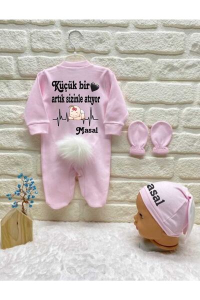 BY TUNA DESİGN Masal Isimli Pembe Tavşanlı Organik Pamuk 3’lü Bebek Tulum Set...