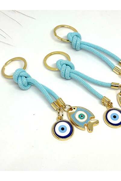 Azrua Breloc metalic cu ochi de piatră de pește turcoaz, breloc metalic cu mă...