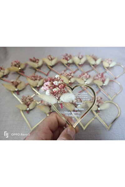 ArsemiaLAzer Kişiye Özel Kalp Pleksi Nikah Hatırası – Çiçekli & Altın Rengi K...