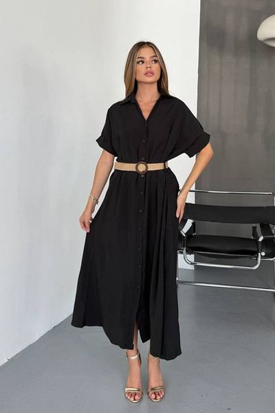 Feela Moda Rochie cămașă cu centură țesută modal pentru femei 2015