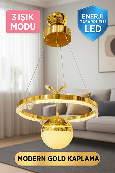 Store Rose 3 Renk Işık Özellikli Modern Gold Kaplama Sarkıt Led Avize Salon Mutfak Avize