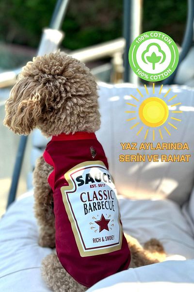 salya store Dog Patterned Combed Cotton Athlete - Barbeque Souce, Small Breed Dogs