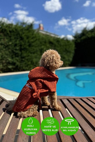 salya store Waffle Dog Bathrobe Fast Water Absorbent Organic Cotton Fabric, Dog Clothing - Tile