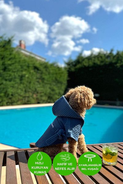 salya store Waffle Dog Bathrobe Fast Water Absorbent Organic Cotton Fabric, Dog Clothing - Blue
