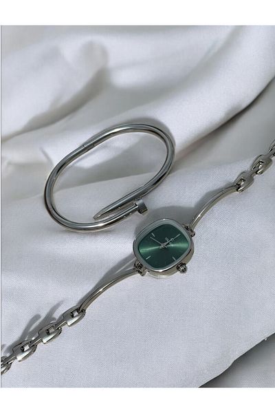 MAC CENTER Silver Color Steel Cord Women Wrist Watch and Combination Bracelet Set-Ladies Watch-Women Watch-Cartier Equivalent