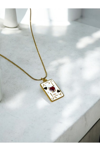 MAC CENTER aşk kupa as kağıt detaylı çelik kadın kolye-bayan kolye -kadın kol...