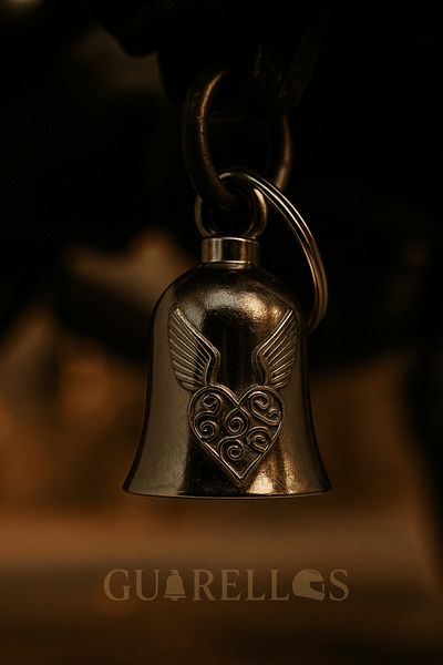 Guarellos Winged Heart Patterned Guardian Bell Biker Keychain – Luck and Protection Bell Gremlin Bell