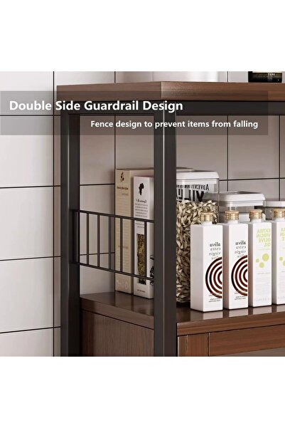 AGD Side Storage Cabinet, Living Room and Kitchen, Coffee Corner Cabinet with 3 Shelves and 2 Doors 100*30*78cm/Brown