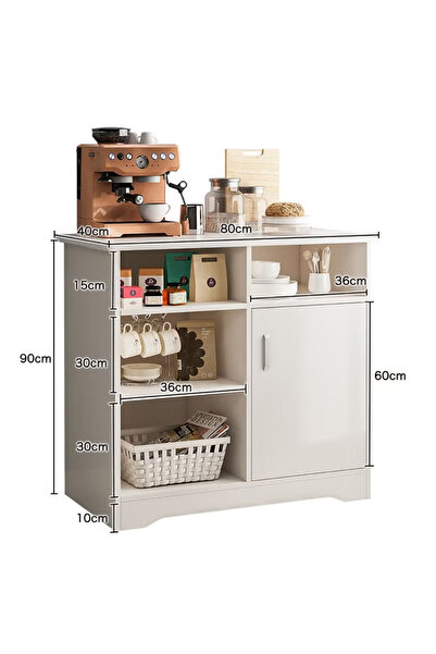 AGD Coffee Cabinet with Large Storage Capacity for Living Room, Entryway, Office, Open Door and Shelves 80*40*90cm / White