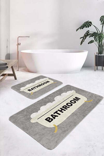 Realhomes White Bathtub and Bathroom Text Patterned Gray Non-Slip Base Washab...