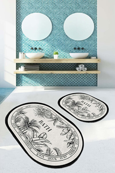 Realhomes مجموعة من 2 سجادة حمام بيضاوية الشكل غير قابلة للانزلاق بنمط نباتات...