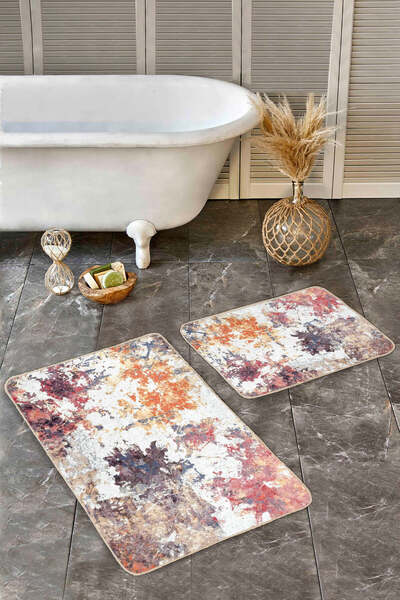 Realhomes مجموعة منشفة حمام حديثة فنية ملونة بنمط تجريدي مكونة من قطعتين وقاعدة مضادة للانزلاق وقابلة للغسل