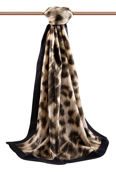 Vissona Luxury Medina Silk Leopard Pattern Beige - Μαύρο Χρώμα 75x195 Ανθεκτικό Σάλι Moss Crepe Τύπος Ραπτικής Ιταλικής