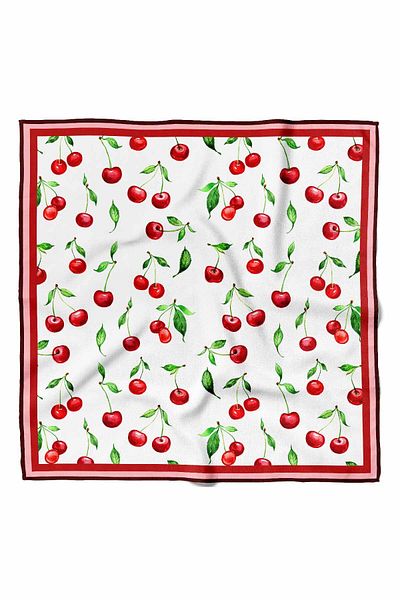 Modabutik B80 Women's Cherry Patterned Bandana 50X50 Red Dg0205-22 Snz