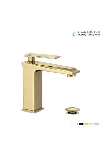 PLOTO Shiny gold basin mixer with hoses and hoses