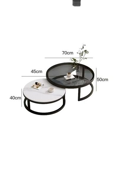 Luxury Home Coffee Tables with Simple Design, Transparent Rocky Desktop, Set of 2 Nested Tables for