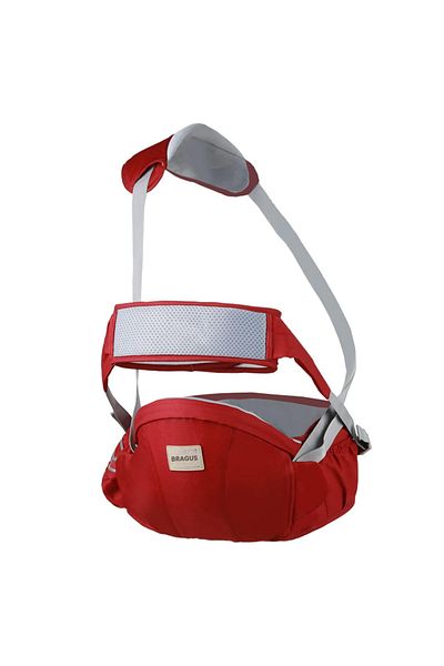 BRAGUS Marsupiu ergonomic pentru sustinerea bebelusilor, tip centura cu scaunel, greutate maxima 15kg, Rosu
