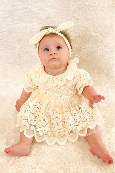 Baby Animals Baby Girl Girl Kid Birthday Party Wedding Dress Short Sleeve Bandana Ruched Lined Romper