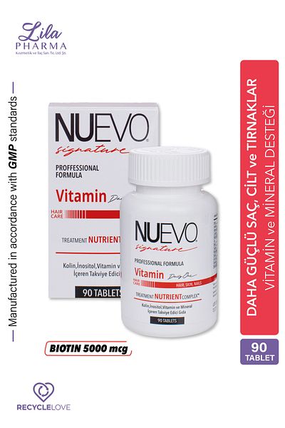 Nuevo Signature 90 Tablets Hair, Nail and Skin Supporting Biotin 5000 Mcg Vitamin Complex