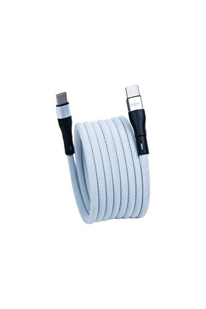 4 Berry BMCC-05 Beyaz USB-C-C Manyetik Kablo – 1.5 m, 100 W Süper Hızlı Şarj