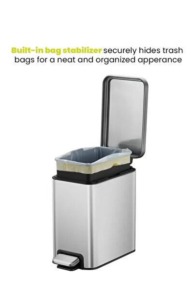 EKO Stella Slim 10l Pedal Trash Bin – Brushed Stainless Steel, Soft-close, Fingerprint-resistant