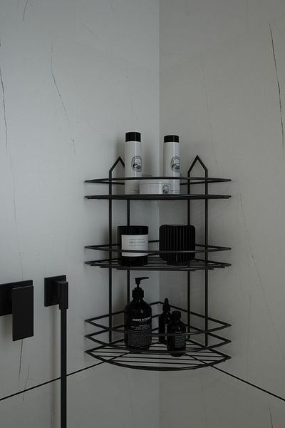 Alper Banyo Lifetime Ανοξείδωτη Κόλλα Μαύρη 3 Επιπέδων Μπάνιου Γωνιακή Organizer Σαμπουάν ράφι ντους Ek03.s.