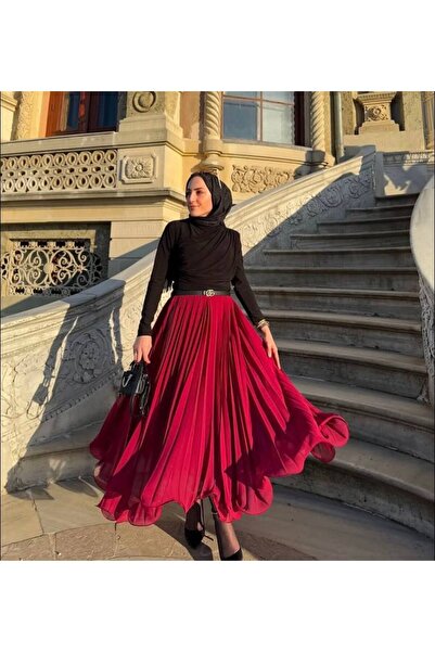 QUAWEAR Etek Ucu Misinalı Piliseli Volanlı Astarlı Şifon Etek