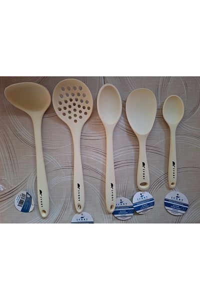 EMPA A V M Ivory Fireproof Non-Stick 5-Piece Spoon Ladle Colander Set