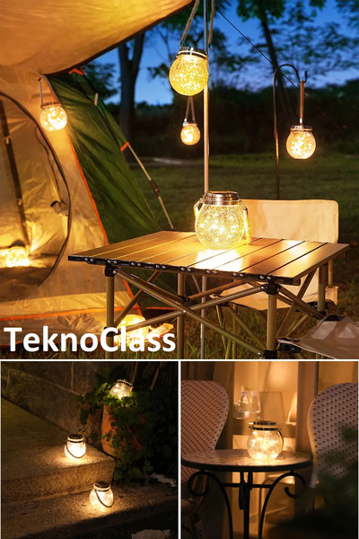 TeknoClass 2 Adet Solar Güneş Enerjili Sarkıt Cam Ledli Lamba Küre Bahçe Aydı...