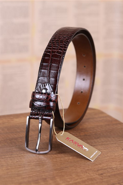 KASVA DERİ حزام جلد التمساح البني مقاس 3.5 سم