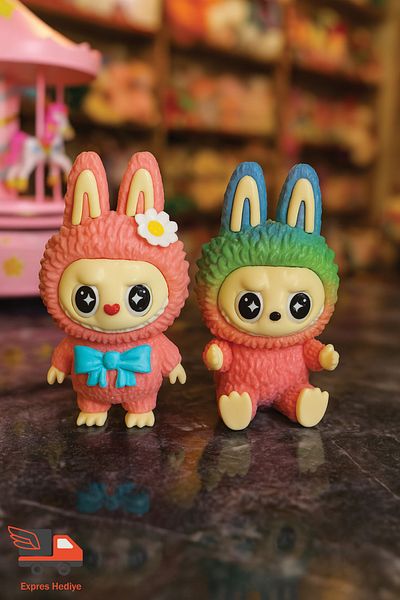 expres hediye 2 Pieces Labubu Doll, Rainbow Labubu Figure Toy, Pink Labubu Gift