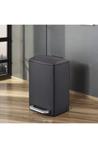 AKC 12l Black Steel Trash Bin With Foot Pedal – Soft Close Lid – Compact Stainless Steel Bin