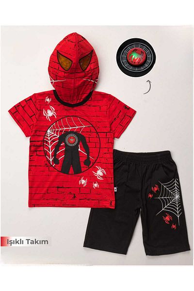 Gigas Boy's Zipper Closure Masked Hood Elastic Waist Shorts Lighted Spiderman Suit