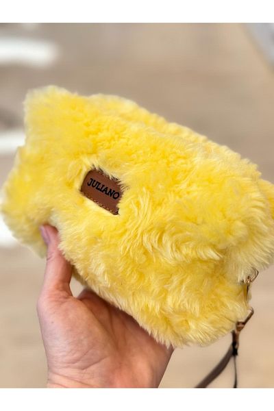 JULIANO Yellow Teddy Plush Makeup and Glasses Bag