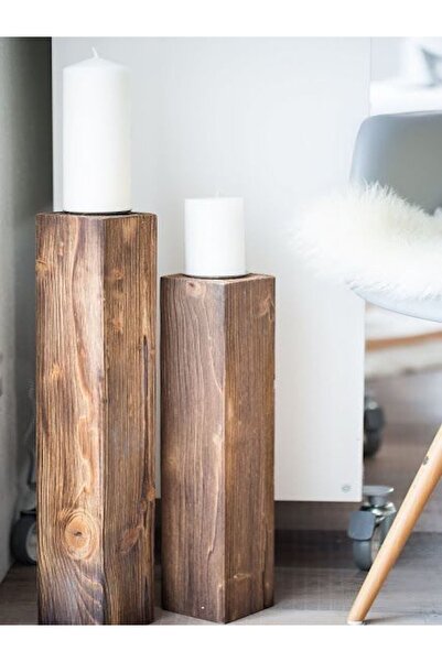 KÜTÜKhouse Ahşap Sütun Mumluk 2'li Set 70-80 cm