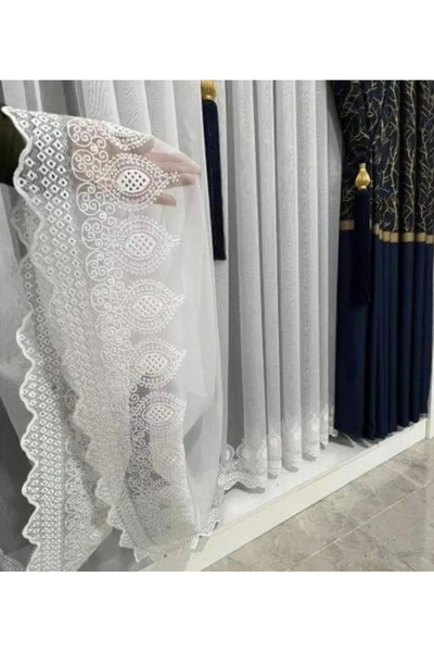 Store Taçhome tül perde,etek desen TiTim zeminli kırışmaz