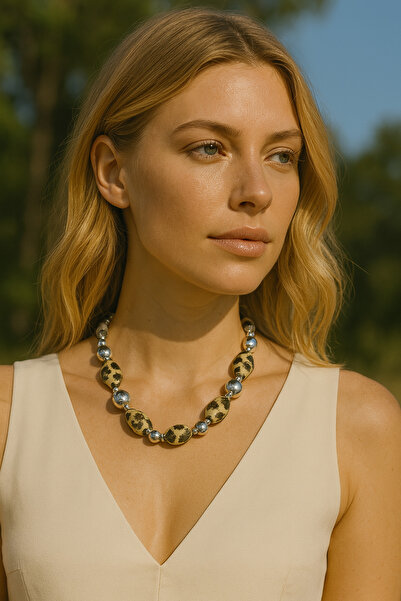 WisstoriaCollections قلادة فضية بنقشة الفهد مقاس 42+6 سم مع وصلة تمديد