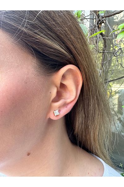 MODA Square White Stone Gold Color Steel Earrings – Stainless and Tarnish Free (5 mm)