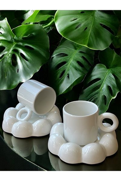Yumuk Shop Papatya Model 2-Person 4-Piece White Coffee Cup Set