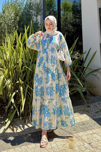 Tesettür Diyarı Women's Summer Cloth Tril Tril Floral Shirt Dress