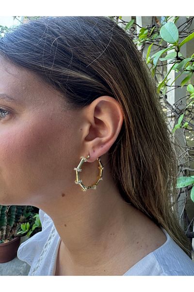 MODA Trend Stone Gold Ring Vip Steel Earrings - Does Not Blacken (35 mm)