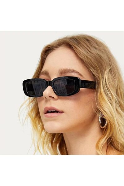 JULIANO Black Rectangular Vintage Retro Sunglasses