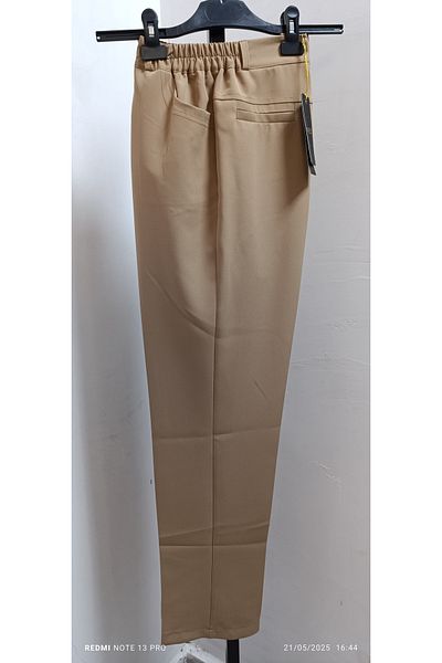 AKŞEN GİYİM Plus Size High Waist Two Pockets Sides Half Elastic Zipper Closure Salta Fabric Pants