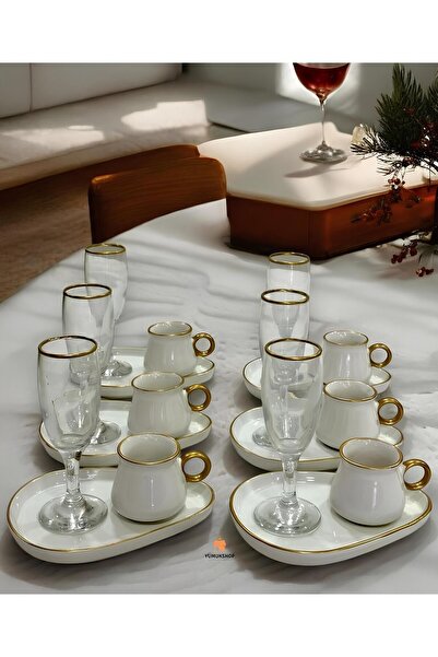 Carmen Soft 6 Kişilik Oval Sunum Tabaklı Kahve Fincanı