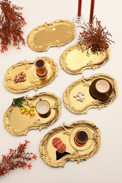 AKSESUAR EVRENİ Silen Coffee Presentation Tray Gold - Stainless Cloud Model Set of 6