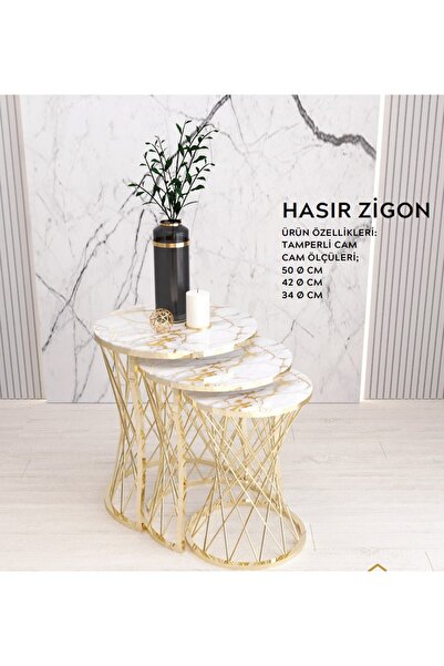 Ekübya Home Hasır Telli Model Gold Zigon Beyaz Mermer Temperli Cam