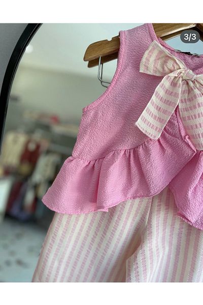Kokosh kidss Girl's Bow Detailed Ruffle Pants Suit