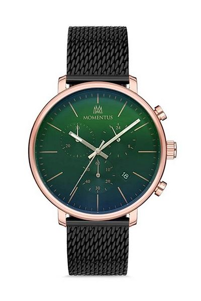 Momentus Men's Rose Gold-Multicolor Steel Case Round Dial Mesh Band Wristwatch Quartz Movement Anal