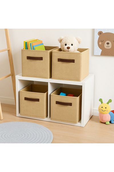 aydev home collection Jute Lidless Closet Inside Laundry Toy Organizer Folding Storage Box Organizer 30X30X30Cm